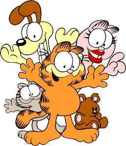 An illustration of the characters in the comic strip Garfield.