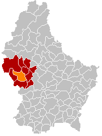 Map showing, in orange, the Redange commune