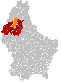 Map showing, in orange, the Wiltz commune