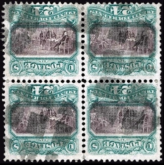 1869 24c United States stamps with inverted centre