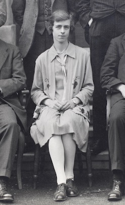 Black and white picture of Beryl May Dent, taken in 1928, seated front row, from a group photograph of the other staff (not shown) at the Physics Department, University of Bristol