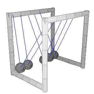 Newton Cradle 5 ball system in 3D 2 ball swing