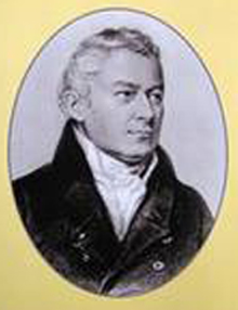 black and white reproduction of a painted, bust-length portrait of a white male