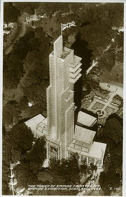 1938 Festival Tower aerial postcard Bellahouston