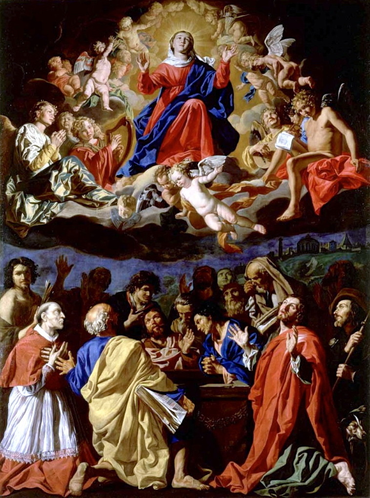 Assumption of Mary with three saints