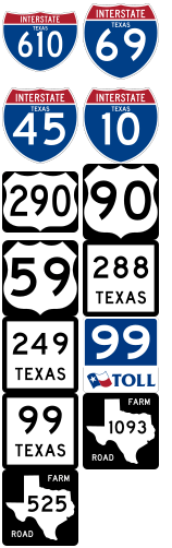 Signs for all highways in Houston