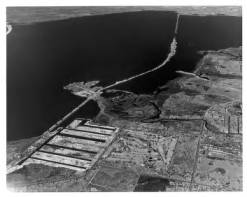 Courtney Campbell Causeway and northeast shore of Old Tampa Bay aerial view Tampa, Fla; 1959