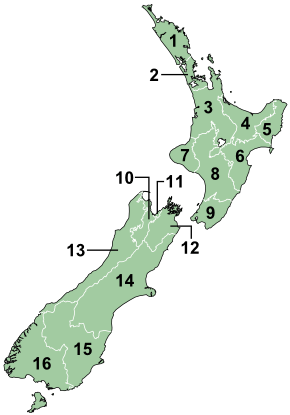 Regions of NZ Numbered