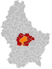 Map showing, in orange, the Mersch commune