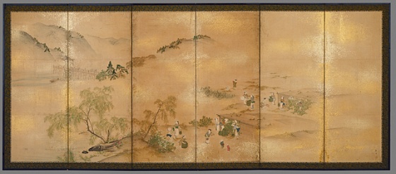 (a) Tea Picking at Uji; (b)Tea Party at Yoshida LACMA M.86.138.1a-b (1 of 2)