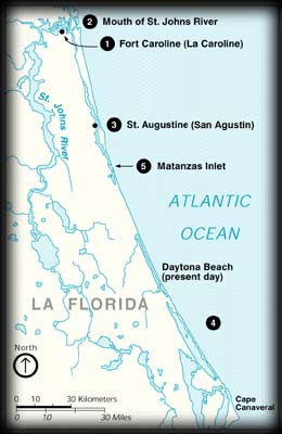 Map showing Fort Caroline and Matanzas