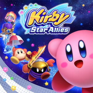 Kirby and other characters crowd around the words "Kirby Star Allies", printed in a stylised logo at the top of the image