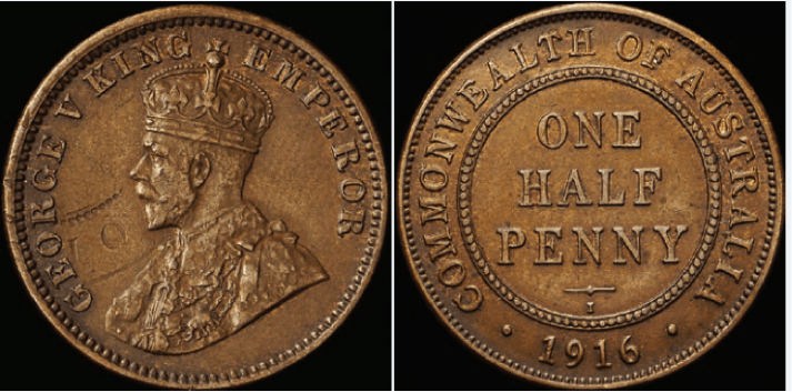 1916I Mule Halfpenny (Obverse 2; Reverse A). NGC graded AU Details BN