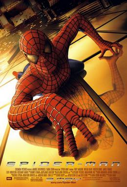 Spider-Man in his suit crawling over a building and looking towards the viewer. Below him is New York City, the film's title, credits, and release date.