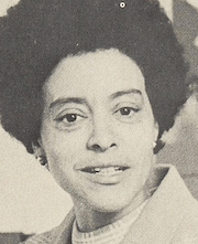 An African-American woman with an Afro hairstyle, from a 1971 photo.