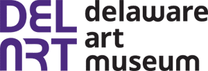 Reading "DEL ART" in stylized purple letters and also reading "delaware art museum" in simple black lettering