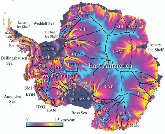 Antarctica glacier flow rate