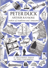 Typical cover art depicting a montage of Arthur Ransome's own illustrations from the book