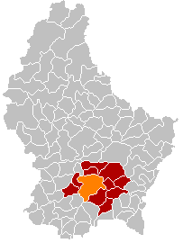 Map showing, in orange, Luxembourg