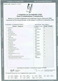 A sheet of results which is given to candidates in August of the same year