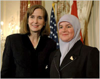 Paula Dobriansky, Under Secretary of State for Democracy and Global Affairs with Shatha Abdul Razzak Abbousi of Iraq March 7 2007 in Washington