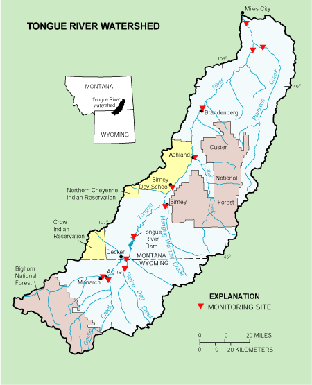 Tongue River Watershed Map, Montana and Wyoming