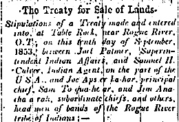 News Article, The Treaty for Sale of Lands Oregon Statesman, September 27, 1853