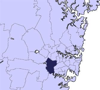 A map showing the location of the city of Bankstown local government area in metropolitan Sydney
