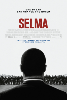 In the poster, David Oyelowo as Martin Luther King Jr. standing in from of a row of police officers. The tagline in top reads "ONE DREAM CAN CHANGE THE WORLD". Followed by the file title, "Selma" in red capital letters.