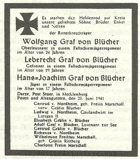 Obituary for the von Blücher Brothers