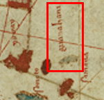 Guanahani indicated in Juan de la Cosa map from 1500