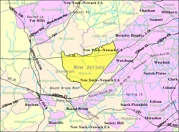 Census Bureau map of Warren Township, New Jersey