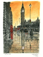 Big Ben on a rainy evening in London by Stephen Wiltshire MBE
