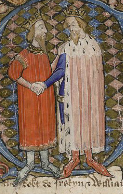 David II, King of Scotland and Edward III, King of England (British Library MS Cotton Nero D VI, folio 66v)
