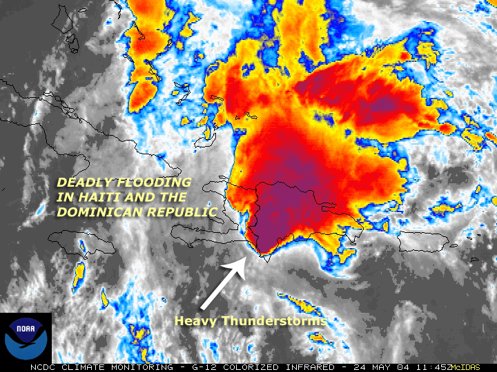 Satellite image of flooding in Hispaniola (2004)