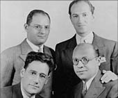Bottom, left to right: George S. Kaufman, Morrie Ryskind, (top) Ira Gershwin, George Gershwin