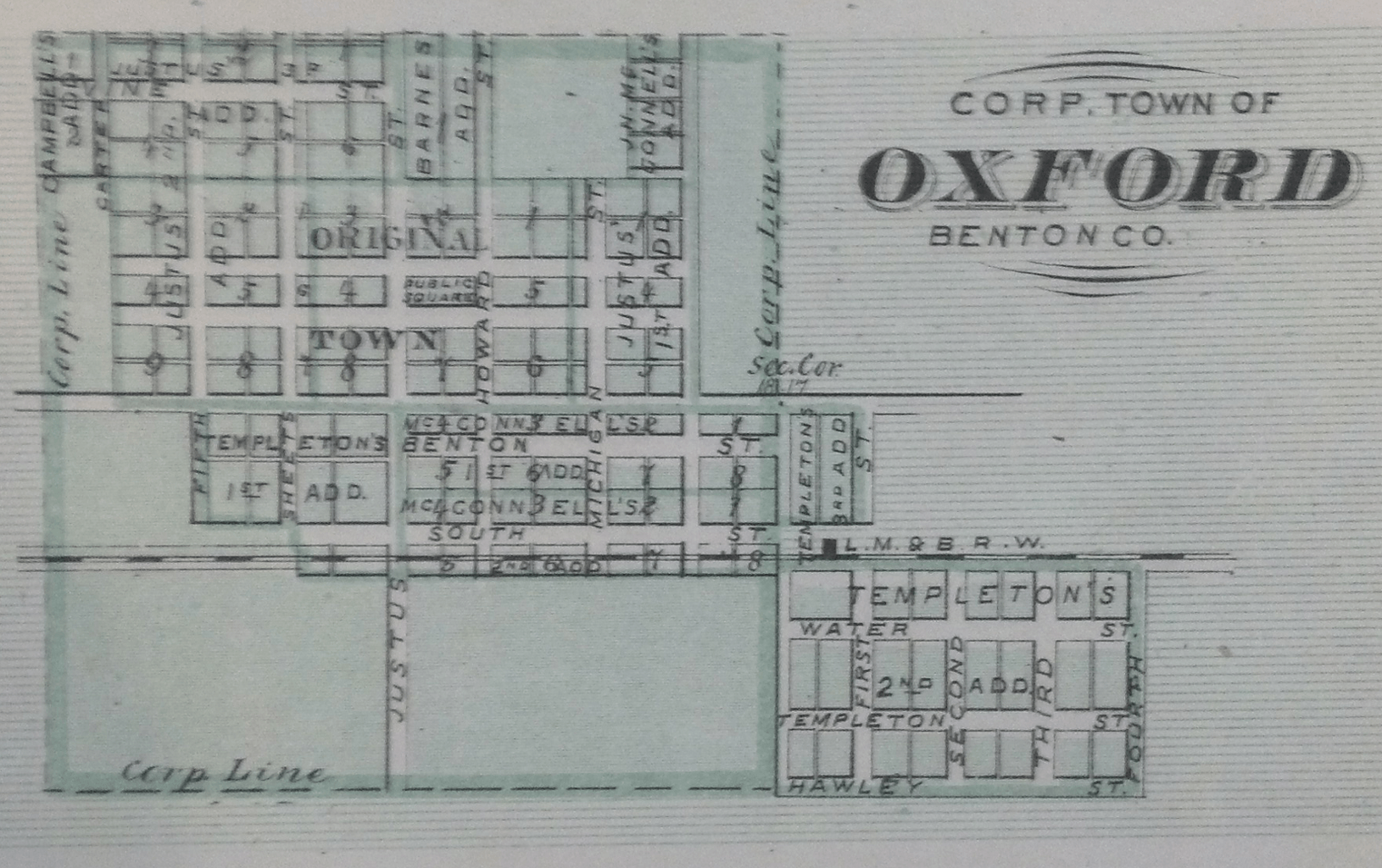 Image Map of Oxford, Indiana from 1876 atlas