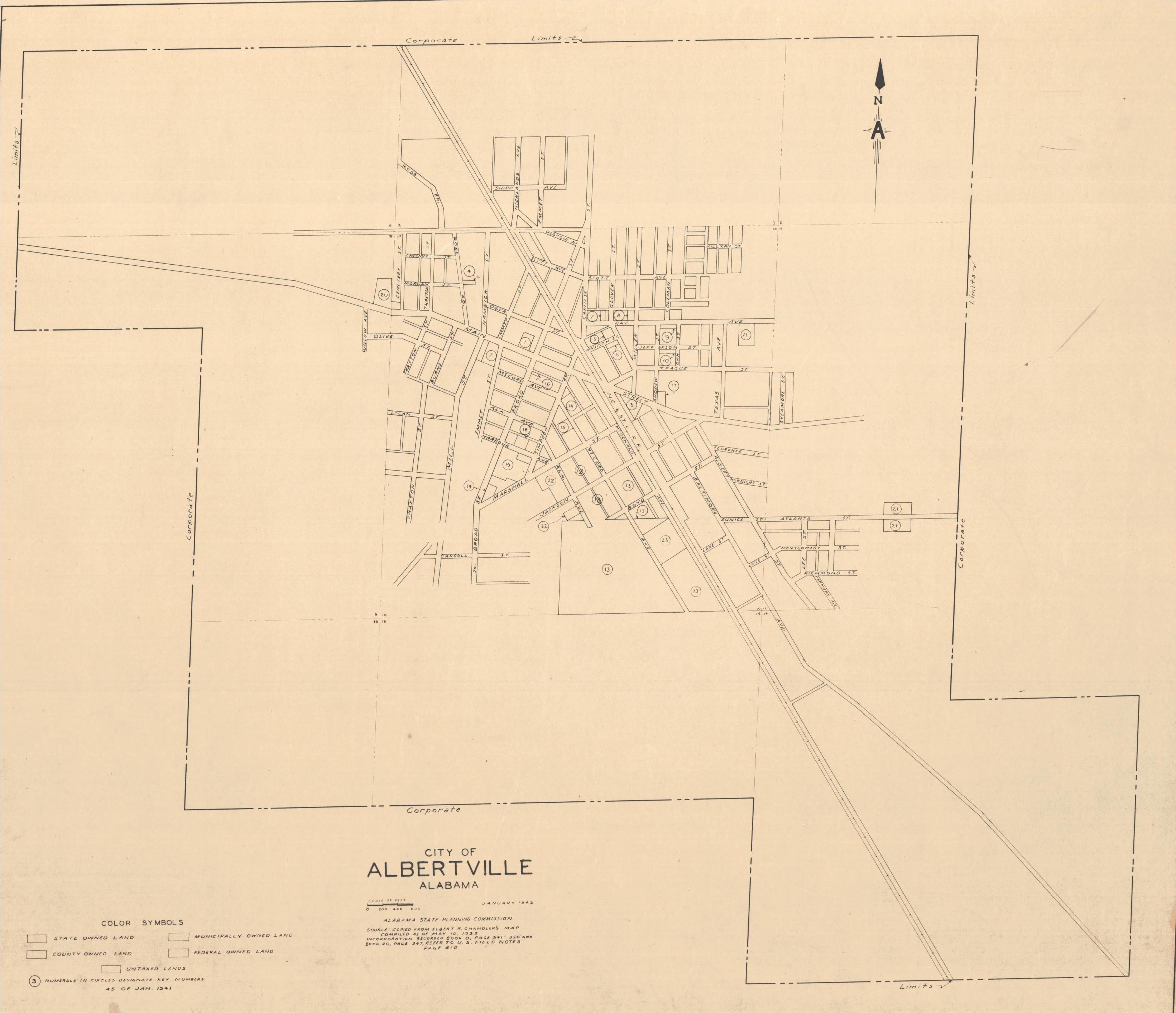 Image 1942 map of Albertville, Alabama