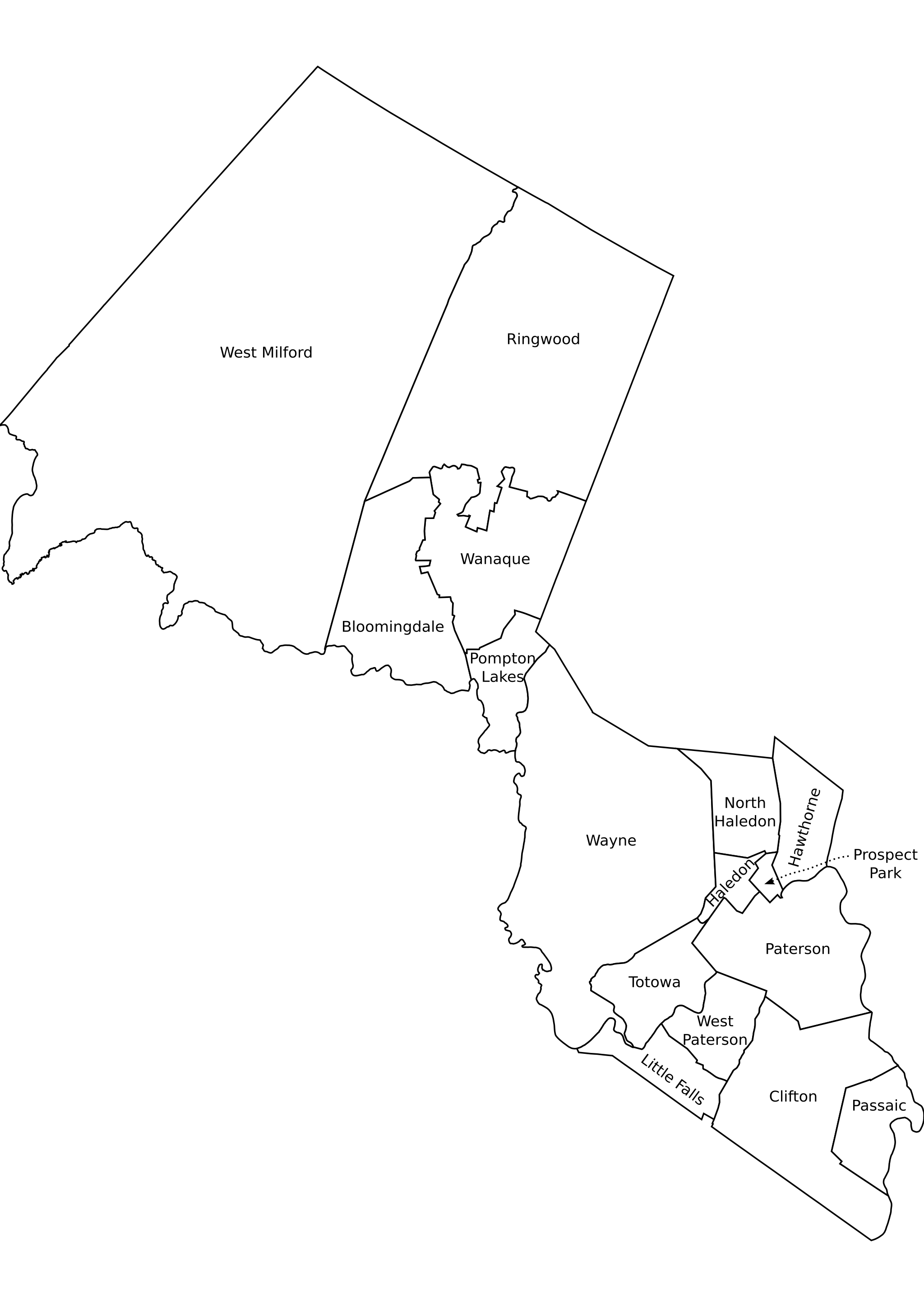 Image Passaic County, NJ municipalities labeled