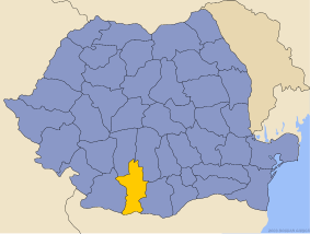 Administrative map of Romania with Olt county highlighted