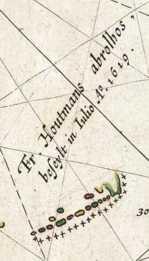 Caert van't Landt van d'Eendracht (detail showing Houtman Abrolhos)