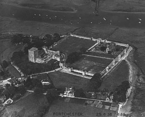 Aerial photograph of Portchester Castle, 1938