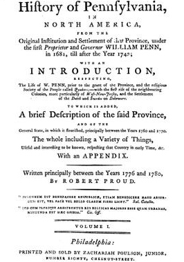 Robert Proud's "The History of Pennsylvania in North America",Vol. I (title page, 1797)
