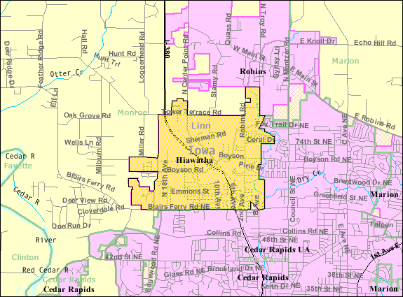 Image: Detailed map of Hiawatha, Iowa