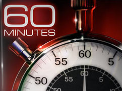 The phrase "60 MINUTES" in Square 721 extended typeface above a stopwatch showing a hand pointing to the number 60.