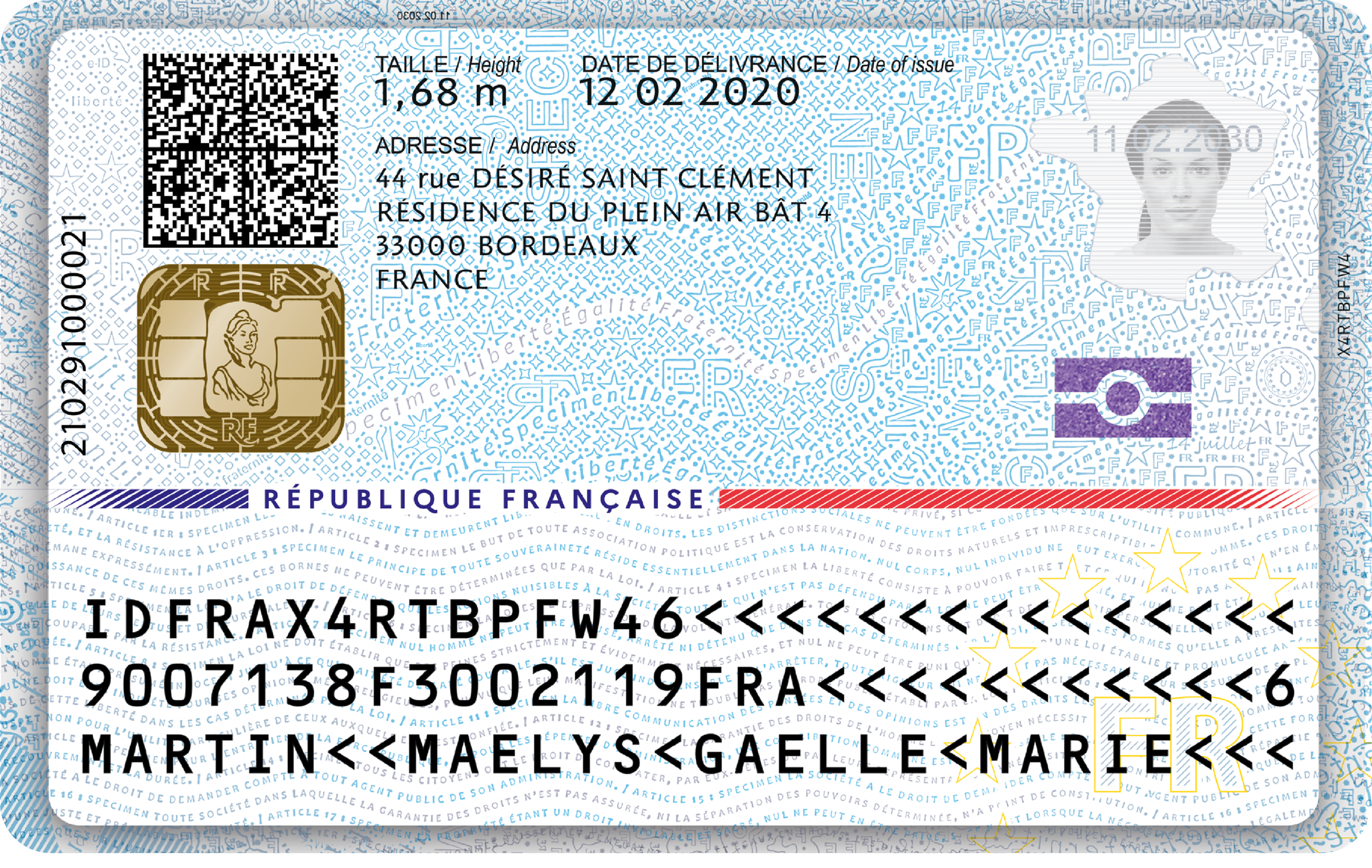 Image: Carte Identité électronique Française (2021, Verso)