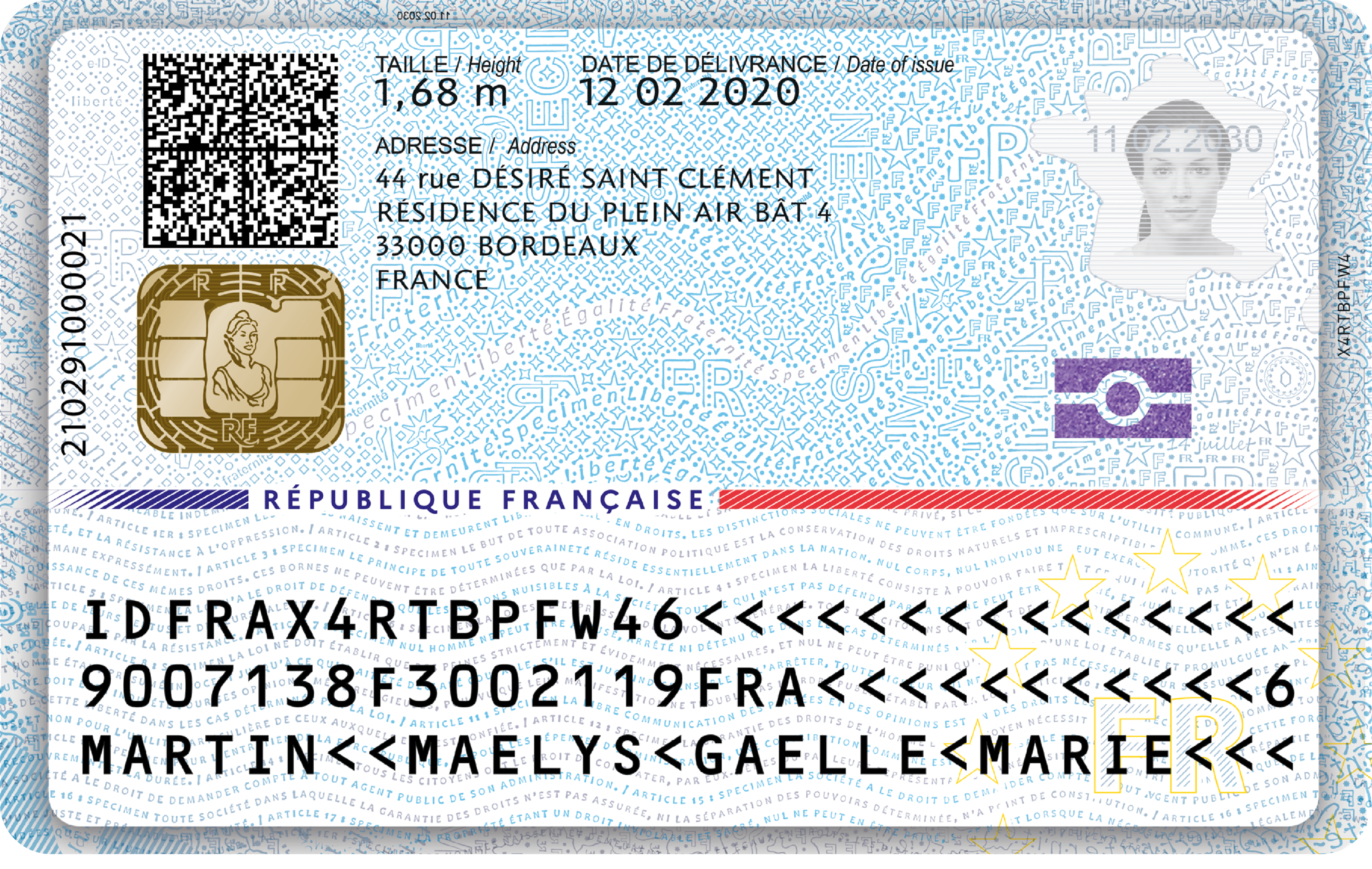 Image: Carte identité électronique française (2021, verso)