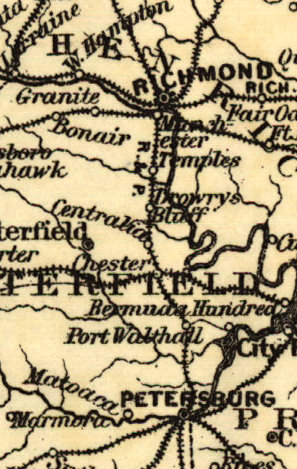 Map Showing the Norfolk - Wilmington and Charleston Railroad in 1891 Richmond and Petersburg