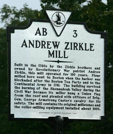 Zirkle Mill Historic Highway Marker