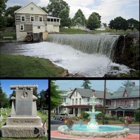 Top - Laughlin Mill, Bottom left - William Denning Monument, Bottom right - Newville Fountain Square